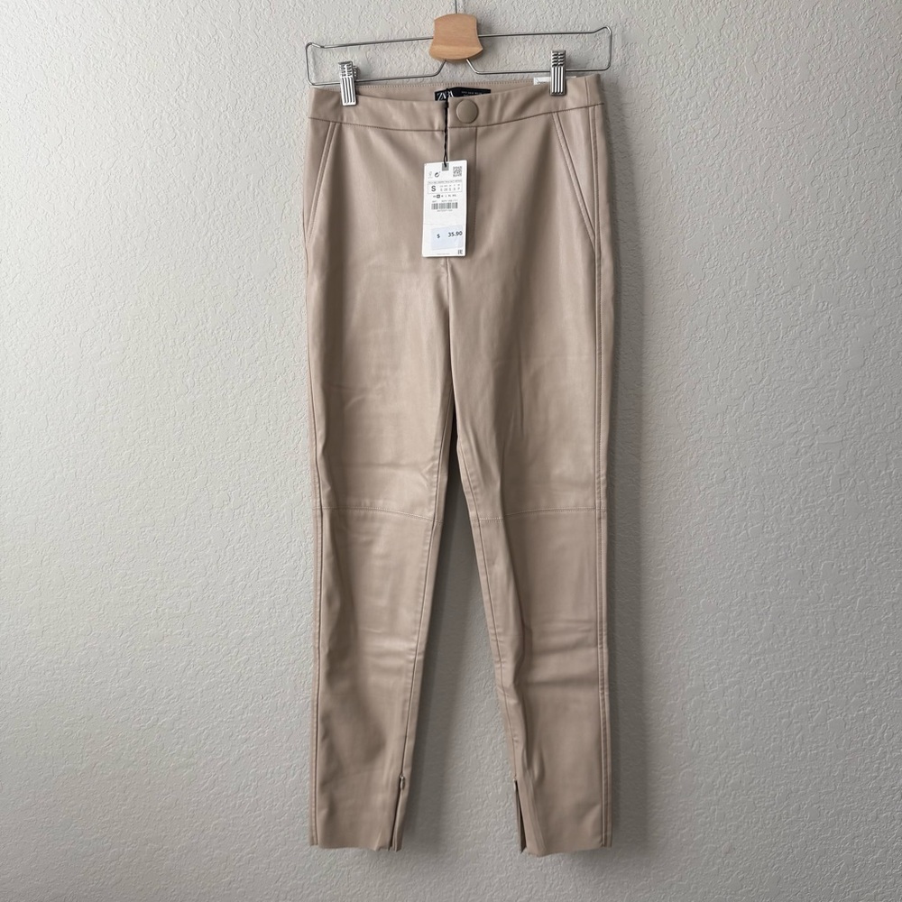 Zara Women's Faux Leather High Rise Pants with Zipper‎ Ankles